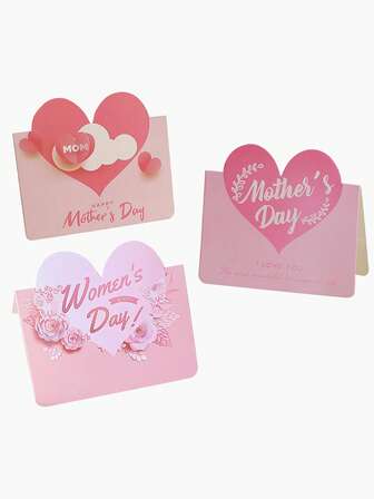 20pcs Pink Heart-Shaped Message Cards For Mother's Day Party Decoration & Greeting