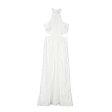 Women Hollow Out Lace Halter Dress Crochet High Waist Pleated Maxi Dress Wedding Party Dress - 白色 - 查看 3