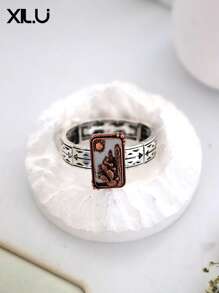 1pc Fashion Metal Flower Pattern Vintage Western Cowboy Style Adjustable Bracelet, Unisex