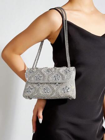 迷人、优雅、精致、安静的奢华亮片、时尚、闪亮的闪光装饰链条盒包、礼品包、完美的新娘钱包，适合婚礼、舞会和派对活动晚宴包、派对女孩、女士的晚宴包