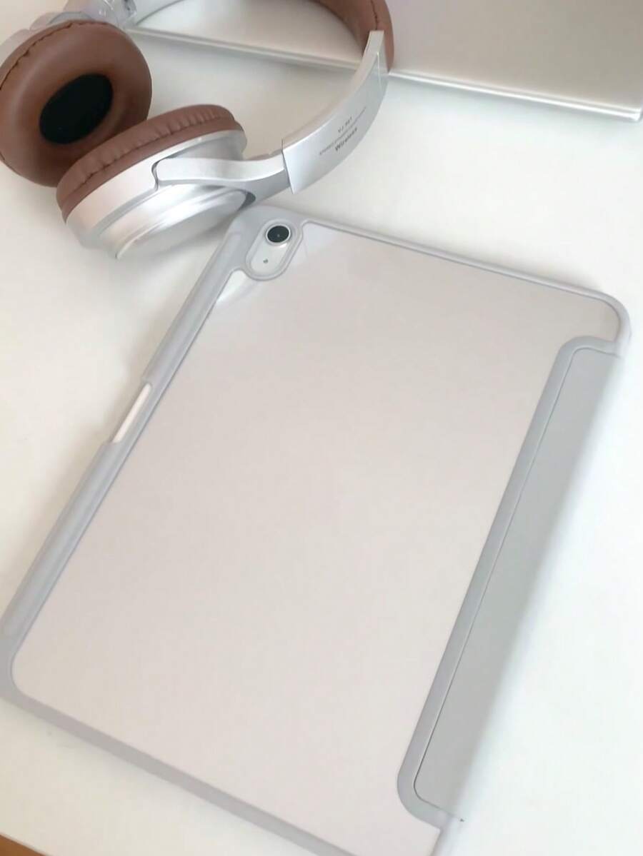 1 件精美浅粉色亚克力透明水晶背板防震平板电脑保护壳，支持睡眠/唤醒，兼容 iPad - 灰色 - 查看 1