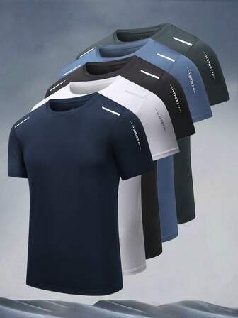Men's Summer Ice Silk Print Short Sleeve T-Shirt, Casual Sports Breathable Quick-Dry Tee