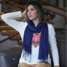 Shawls Scarf Sophisticated Plain Print Social-Xx6161 - 藏蓝色 - 查看 2