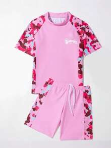 CONJUNTO DE SHORT Y PLAYERA PARA NIÑO Y NIÑA 3 diseños en franjas que puede ser al azar - Rosa - Ver 3