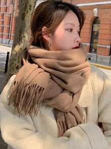 Cachecol Pashmina Lisa de poliester de 230g com franjas Presentes Quente