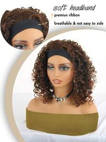 KRSI Headband Wig Curly Headband Wigs For Black Women,Synthetic Hair Deep Wave Headband Wig Half Wigs Glueless Short Curly Headband Wig Natural Black Headband Wig 14Inch 1B - 1B/30# - 查看 4