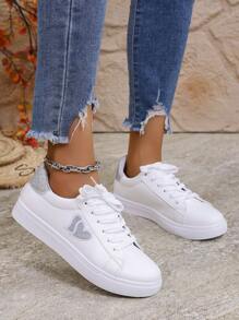 Zapatos planos informales, elegantes y versátiles para mujer, con diseño de corazón blanco, cómodos y antideslizantes