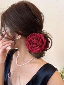 1 pieza Clip de pelo con flores de rosa de tela multicapa, pinza de pelo de tamaño grande, pinza de pelo, mordaza de pelo, sujeta-pelo, clip recogedor de pelo