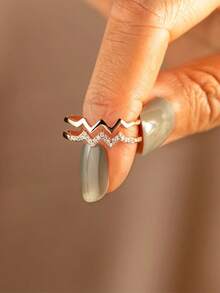 1pc Fashionable Double Wave Line Design Ring, Open Adjustable Ring, Perfect Jewelry Gift For Family And Friends - Double Line Ring - View 3