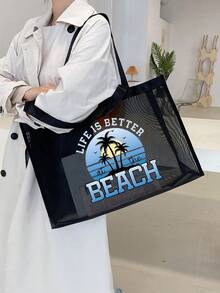 Geantă de plajă, la modă, cu ochiuri de mare capacitate, model de stele de mare vibrante pentru plajă de vară, geantă de plajă de mare capacitate pentru depozitare și cumpărături pe plajă, pentru fete adolescente, femei, studenți, cadou pentru ziua profesorului, cadouri de vacanță, cadou pentru mamă, cele mai bune cadouri pentru profesori pentru totdeauna pentru profesori Zi - Negru - Vizualizare 26