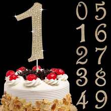 1pc Large Number 0 1 3 4 5 6 7 8 9 Birthday Cake Topper, Gold Bling Rhinestone Happy Birthday Cake Topper, No 1 10 16 18 21 30 40 50 60 70 80 Cake Toppers For Birthday Party Wedding Anniversary Decorations, - Gold - View 4