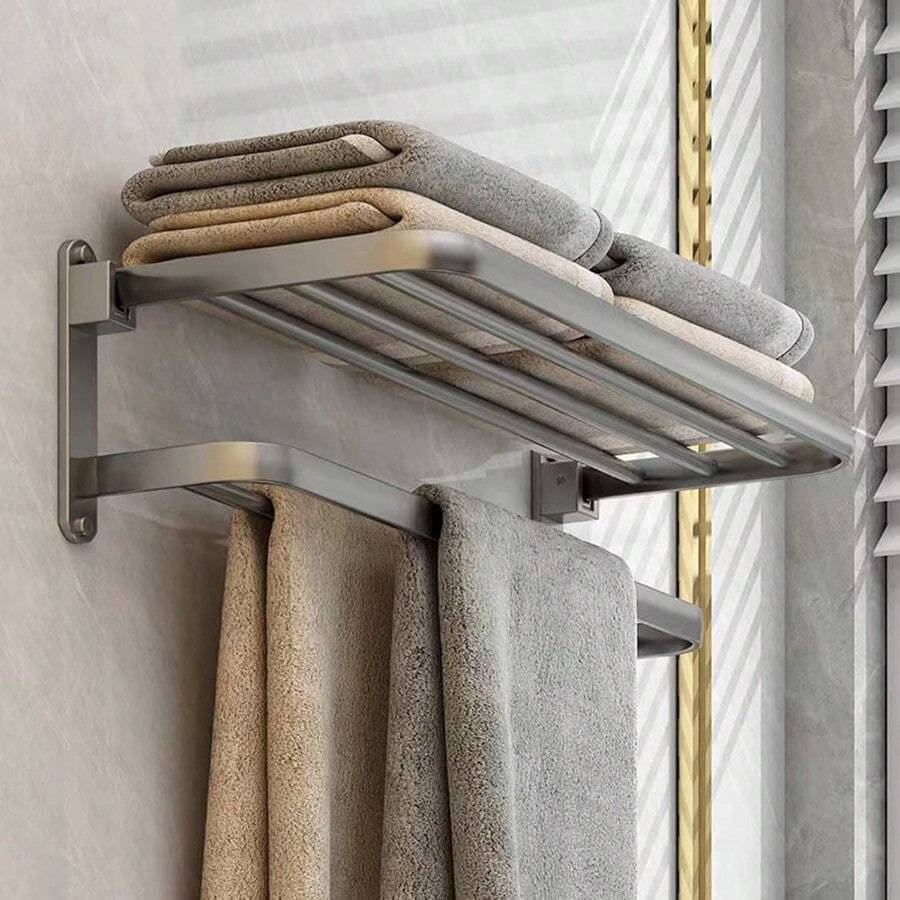 Towel RailsTowel Holder With 2 Towel Bars Wall Mounted Aluminum Bathroom Towel Rall Towel Rack Grey 60cm 24inch - Grey1 - View 1