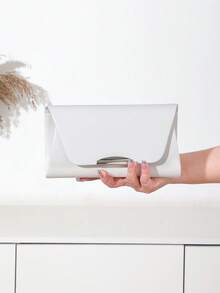 1pc Plain PU Magnetic Chain Clutch Bag, For Daily Use, Dates, And Parties - White - View 2