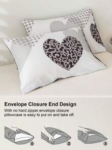 Juego de ropa de cama de 3 piezas con estampado de corazones (1 funda nórdica y 2 fundas de almohada), suave y agradable para la piel, apto para todas las estaciones, ideal para el hogar, bodas y otras ocasiones. - Multicolor - Ver 7