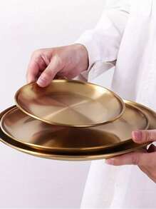 Reusable Gold Metal Plate - Stainless Steel Dessert Plate, Suitable For Home Kitchens, Restaurants, Bars, Outdoor Parties - Perfect For Weddings, Birthdays, Bachelorette Parties, Christmas, Easter, Valentine's Day - No Electricity Required