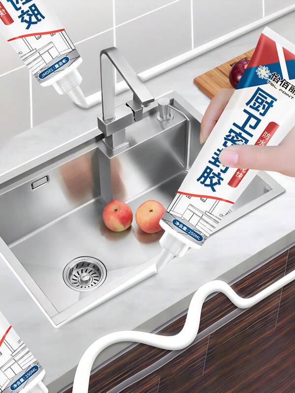Selante de silicone, cola de silicone à prova d'água, à prova d'água e antimofo, colagem forte, agente de calafetagem para cozinha e banheiro, resistente a altas e baixas temperaturas, cola forte, cola para vidro transparente, selante para cozinha e banheiro, colagem de vãos de portas e janelas para construção de paredes, cola à prova d'água, massa plástica para aço