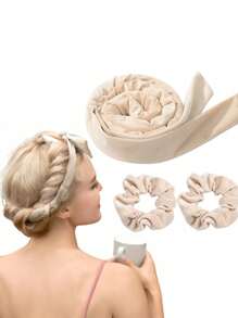 3/4 pièces de rouleaux à cheveux sans chaleur de couleur beige avec nœud, outils de coiffure pour onduler les cheveux pendant la nuit, convient pour une utilisation quotidienne, accessoires pour cheveux, coffret cadeau