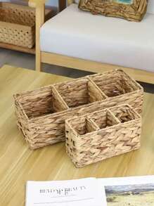 2pcs/1pc Handmade Woven Water Hyacinth Storage Basket - 3 Tiers Rack, Suitable For Toilet Paper & Tank Top Storage, Water Hyacinth Organizer, Room Decor, Home Decor
