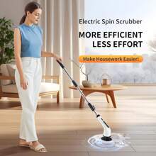 2025 Electric Rotary Scrubber, Rechargeable Cleaning Brush, Shower Scrubber With 9 Brush Heads, 2H Power 2-Speed, Adjustable Extended Handle, IPX7 Waterproof For Tubs Tile Floors Cars, White Easter Gift