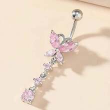 1入長蝴蝶形掛墜肚臍環,男女適用,歐美性感身體穿刺珠寶,銅嵌不銹鋼