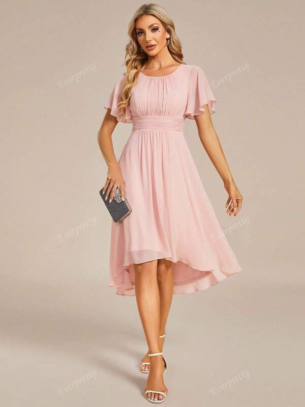 EVER-PRETTY Elegant Ruffle Sleeve Pleated Chiffon Bridesmaid Dresses Formal Dress Wedding Guest Gown