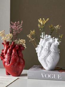 1pc Heart-Shaped Resin Vase, Creative Home Decoration Ornaments, Gothic Heart Organ Design Crafts, Retro Decorative Flower Stand, Suitable For Desktop And Living Room, Including Vase And Dried Flower Arrangement For Dining Table