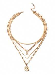 1pc Multi-Layer Hot Seller Alloy Circle Pendant With Rhinestone Disc Layered Necklace For Women - 1 4-layer - View 4