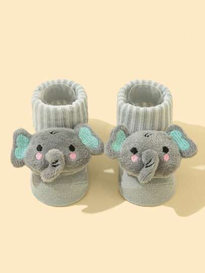 1 paire de chaussettes bébé mignonne avec motif 3D d'éléphant