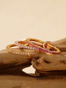 925 纯银粉红锆石奢华独特镀玫瑰金多环指环女式情人节 - Luxury Finger Rings - 查看 4