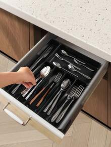 1pc Large Plastic PP Cutlery Organizer Box, Suitable For Kitchen Tabletop, Cabinet, Drawer Storage Of Utensils, Cutlery, Tools, Divided Compartments - Cutlery Storage Box - View 10