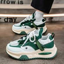 Textured Patchwork Fabric Spliced PU Upper Scratch-Resistant Durable Rubber Sole Men's Business Commute Construction Area Errands Casual Sneakers For Men - 綠色 - 查看 9