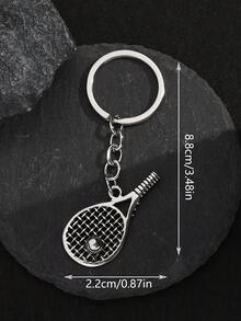 1pc Fashionable Vintage Minimalist Hollow Tennis Racket Shaped Keychain Accessories For Men - Antique Silver - View 3
