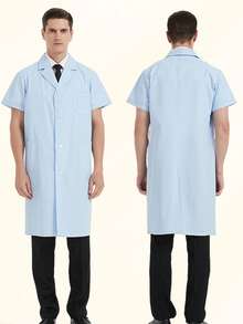 Bata de laboratorio/uniforme médico de manga larga para hombres con cuello y múltiples bolsillos, ropa de trabajo conjunto uniforme de hombre con parte superior de manga largas unicolor - Celeste - Ver 4