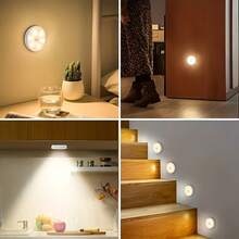 1 件/3 件/6 件运动传感器 LED 夜灯,USB 可充电橱柜灯,白光/暖白光,适用于卧室床边、厨柜衣柜灯、楼梯墙壁装饰、走廊灯(250mAh) - 白色帶撥動開關 - 查看 6