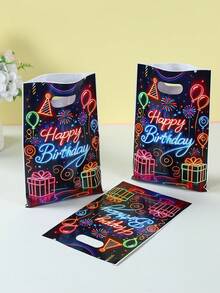 10/25/50 件荧光生日风格礼品袋手提包，荧光生日快乐图案礼品手提包，生日派对礼品包装用品包装礼品袋，家居装饰房间装饰厨房用品包装袋，宝贝淋浴礼品袋装饰，生日派对礼品袋，适用于精品店产品包装 - 生日螢光 - 查看 6