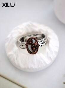 1pc Fashion Metal Flower Pattern Vintage Western Cowboy Style Adjustable Bracelet, Unisex