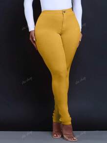 Pantalon pour femmes, couleur unie, taille élastique, design de poche, décontracté, adapté pour la vie quotidienne et les déplacements
