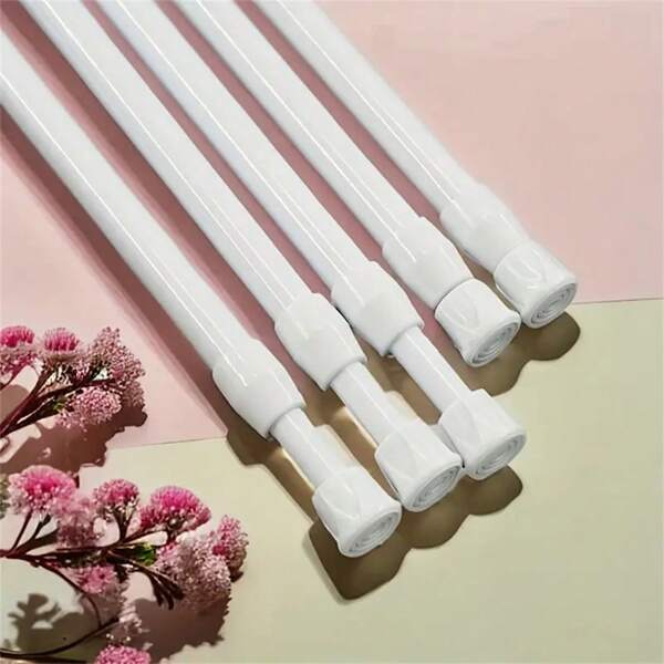 1pc Multi-Functional No-Drilling Telescopic Curtain Rod, Built-In Spring & Nail-Free Fixture For Shower Curtains, Half Window Curtains, Coffee-Colored Curtains, Door Curtains, Spring Tension Rod, Bathroom Accessories