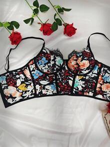 1pc Colorful Short Length Eyelash Print Form-Fitting Adjustable Strap Crop Tank Top, Sexy Vacation Style - Multicolor - View 9