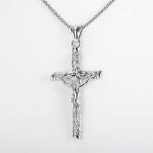 Trendsmax Silver Color Stainless Steel Jesus Christ Cross Pendant Necklace With Box Chain Summer Jewelry For Men Women 22inch - 22" Box Chain - 查看 8