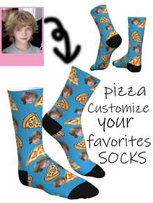 Novelty Custom Face Socks,Crazy Fun Food Socks, Photo Socks Personalized, Photo Socks With Pizza Fun Gifts,Fun Gifts For Couples, Valentine's Day, Birthdays And Special Occasions, Fun Socksfun Gifts For Couples, Valentine's Day, Birthdays And Special Occasions, Fun Socks. - Blue - View 2