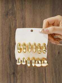 6 Pairs Minimalist C-Shaped & Teardrop Hoop Earrings, Unique Design, Suitable For Daily Or Party Wear - Style 11 - View 24