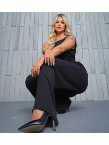 Women's Long Jumpsuit Tank Top Pantaloons With Pockets Premium Luxury Line - Black - View 4