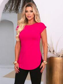 Women's Gym Blouse, Butt Cover, Long Workout Top - 玫紅色 - 查看 1