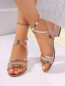 Women's New Summer French Tie Fashionable Comfortable Open Toe Chunky Heel Sandals