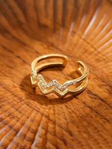 1pc Fashionable Double Wave Line Design Ring, Open Adjustable Ring, Perfect Jewelry Gift For Family And Friends - Double Line Ring - View 1