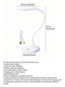 Foldable USB Desk Lamp, Dimmable Touch Control Eye-Care Computer Table Lamp, Bedroom Reading Nightstand Lamp, White Light