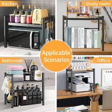 Adjustable Microwave Rack, Space Saving Microwave Rack With 6 Hooks, Metal Kitchen Countertop Storage Rack, Carbon Fiber Look Kitchen Rack, Easy To Install Super Practical Storage Rack, Kitchen Storage Organizer, Black Bread Rack, Microwave Rack, Load Capacity 75 Kg, Suitable For Kitchen Storage Rack, Microwave Rack, Kitchen Rack, Countertop Baking Rack, Microwave Rack - 黑色 - 查看 8