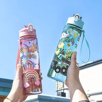 1pc 750ml Animal Dinosaur Design Straw Cup, Outdoor Sports Camping Water Bottle, Large Capacity Portable Cute Office Lady Water Bottle, Gradient Color Plastic Tumbler
