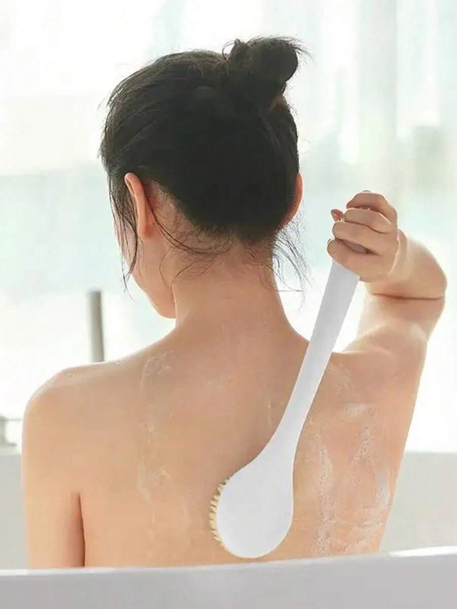 1 cái chổi chà lưng mềm cán dài dùng trong nhà tắm, chổi tắm unisex, phụ kiện phòng tắm.